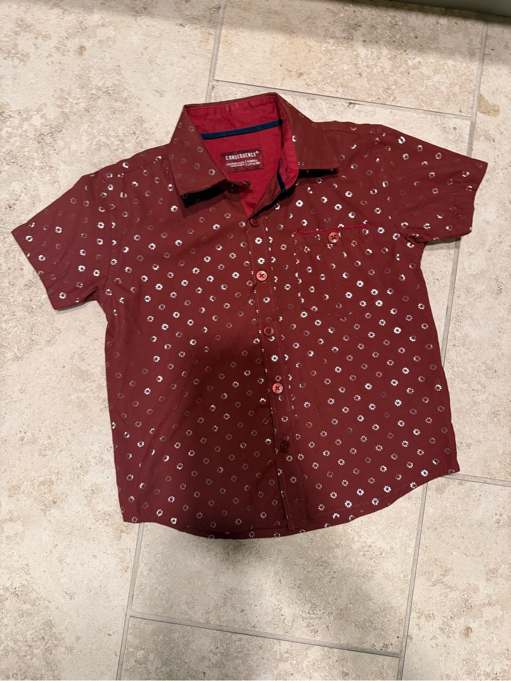 Consequence Boys Button Front Shirt Size 4 Small Little Boy Burgundy Print